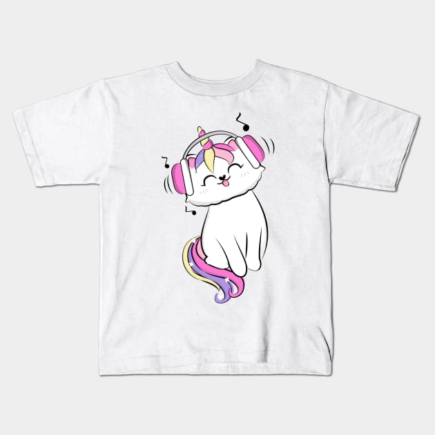 Cute loving Caticorn Music Unicorn girl Kids T-Shirt by Novelty-art